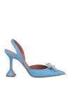 Amina Muaddi Woman Pumps Light Blue Size 6 Textile Fibers