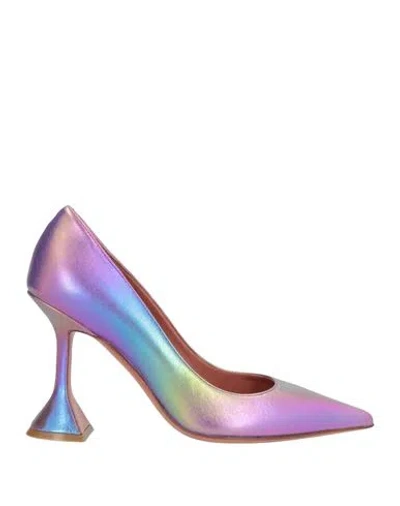 Amina Muaddi Woman Pumps Lilac Size 5 Leather In Purple