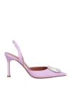 Amina Muaddi Woman Pumps Lilac Size 8 Textile Fibers In Purple