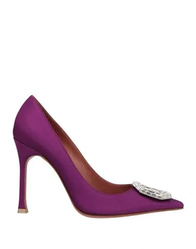 Amina Muaddi Camelia 105 Crystal-embellished Satin Pumps In Purple