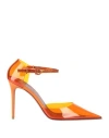 Amina Muaddi Ursina Vinyl & Leather Pump In Orange