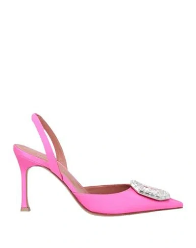 Amina Muaddi Woman Pumps Fuchsia Size 7.5 Textile Fibers In Pink
