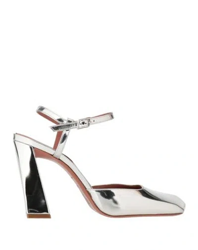 Amina Muaddi Woman Pumps Silver Size 9 Leather