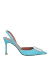 Amina Muaddi Woman Pumps Azure Size 6 Textile Fibers In Blue