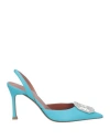 Amina Muaddi Woman Pumps Azure Size 6 Textile Fibers In Blue