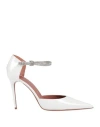 Amina Muaddi Leather Ursina Pumps With Rhinestoned Ankle Strap 10.5cm In White