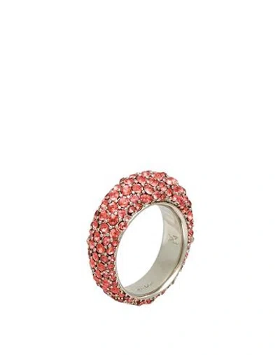 Amina Muaddi Woman Ring Salmon Pink Size 6 Metal, Crystal