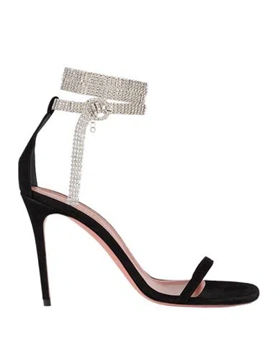Amina Muaddi Woman Sandals Black Size 8 Leather