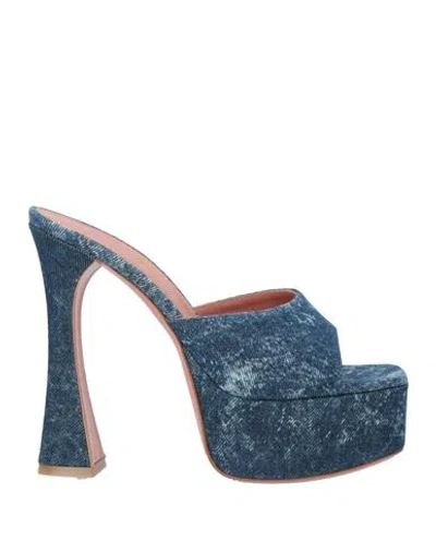 Amina Muaddi Woman Sandals Blue Size 7 Textile Fibers