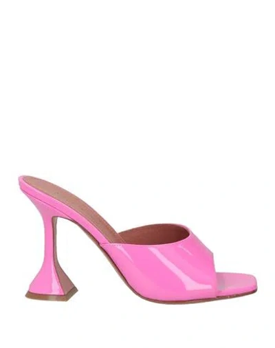 Amina Muaddi Woman Sandals Fuchsia Size 8 Leather In Pink