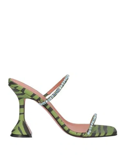 Amina Muaddi Woman Sandals Green Size 8 Textile Fibers
