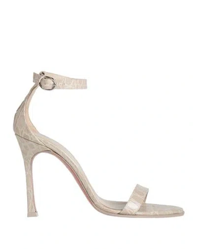 Amina Muaddi Woman Sandals Light Grey Size 8 Leather