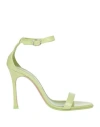 Amina Muaddi Woman Sandals Acid Green Size 8 Leather In Green