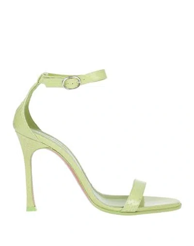 Amina Muaddi Woman Sandals Acid Green Size 8 Leather