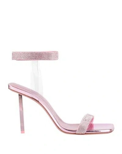 Amina Muaddi Woman Sandals Pastel Pink Size 7 Soft Leather, Pvc - Polyvinyl Chloride