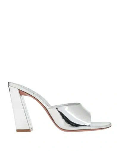 Amina Muaddi Woman Sandals Silver Size 6 Leather