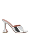 Amina Muaddi Woman Sandals Silver Size 6 Leather In Silver