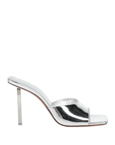 Amina Muaddi Woman Sandals Silver Size 7 Leather
