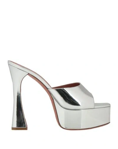 Amina Muaddi Woman Sandals Silver Size 7.5 Leather