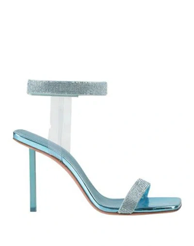 Amina Muaddi Woman Sandals Sky Blue Size 6 Soft Leather, Pvc - Polyvinyl Chloride