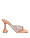Amina Muaddi Woman Thong Sandal Apricot Size 7.5 Textile Fibers In Metallic