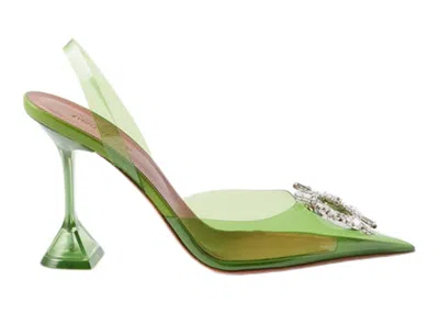 Pre-owned Amina Muaddi Women's  Begum 95mm Glass Pvc Sling Sneakers In Jungle Green