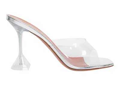 Pre-owned Amina Muaddi Women's  Lupita 95mm Glass Pvc Slide Sandal Hologram Sneakers In Transparent