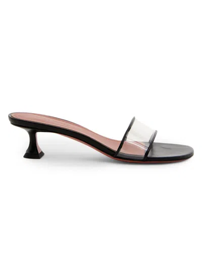 Amina Muaddi Women's Andreea Glass 45mm Pvc & Leather Mules