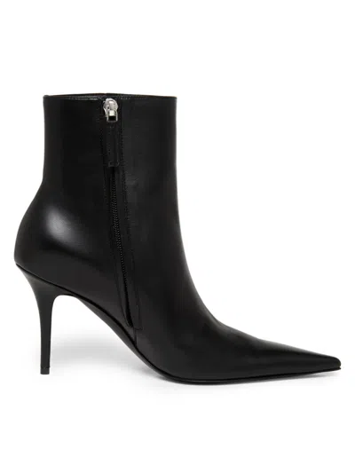 Amina Muaddi Women's Barbara Leather Ankle Boots In Black