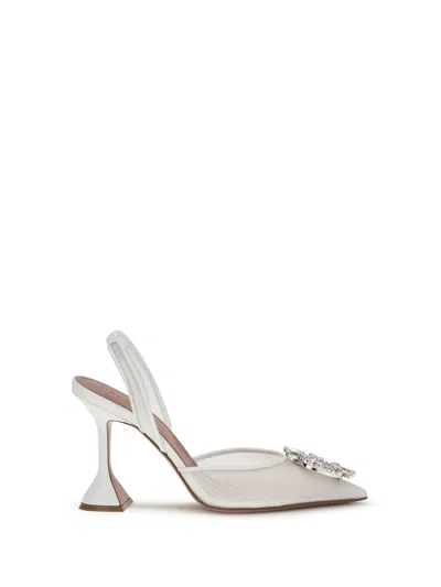 Amina Muaddi Begum Sling 70 Crystal Embellished White Leather Pumps