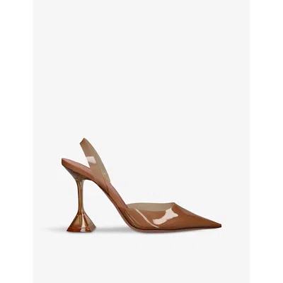 Amina Muaddi Holli Glass Pointed-toe Pvc Slingback Heels In Beige