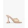 Amina Muaddi Womens Lupita 95 Net-strap Leather Heeled Mules Beig In Beige