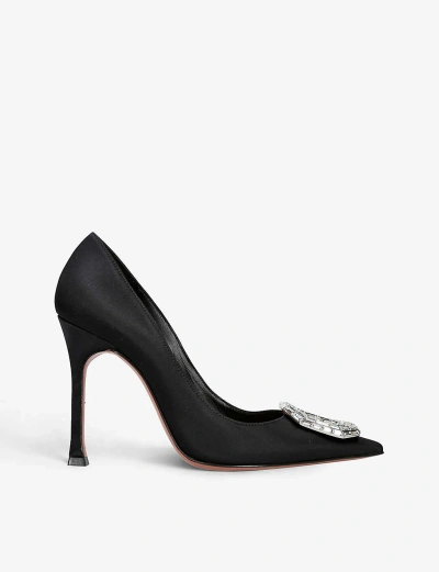 Amina Muaddi Womens Black Camelia Crystal-embellished Satin Courts