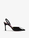 AMINA MUADDI WOMENS BLACK CAMELIA CRYSTAL-EMBELLISHED SUEDE SLINGBACK COURTS EUR 38/5 UK