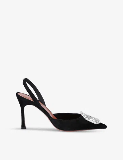 Amina Muaddi Womens  Camelia Crystal-embellished Suede Slingback Courts In Black