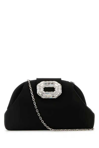 Amina Muaddi Women Black Satin Camelia Clutch