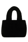 Amina Muaddi Shearling Handbag With Twin Handles And Structured Silhouette In Black