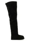 Amina Muaddi Black Suede Heidi Over The Knee Boots In White