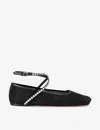 Amina Muaddi Ane Crystal-embellished Mesh Ballerina Shoes In Blk/white
