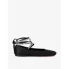 Amina Muaddi Black Ane Lace Up Ballerina Flats In Blk/white