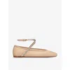 Amina Muaddi Crystals Ane Mesh Ballet Flats In Blush
