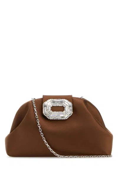 Amina Muaddi Women Brown Satin Camelia Clutch