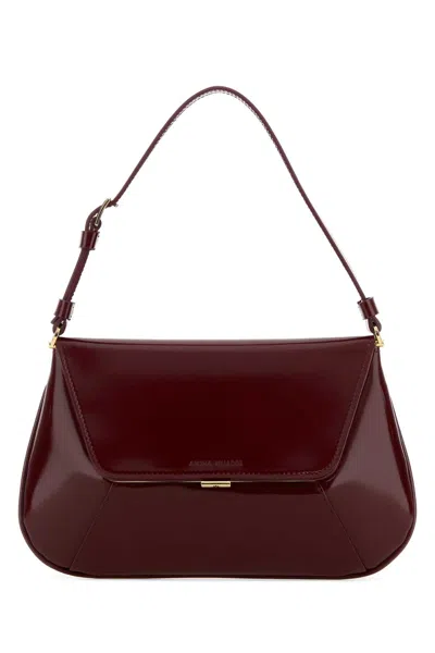Amina Muaddi Women Burgundy Leather Ami Shoulder Bag