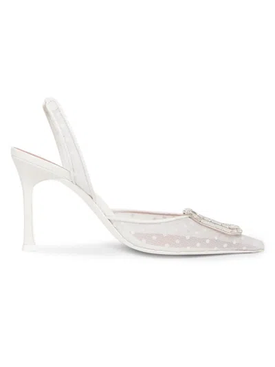 Amina Muaddi Women's Camelia Lace Slingback Pumps In White