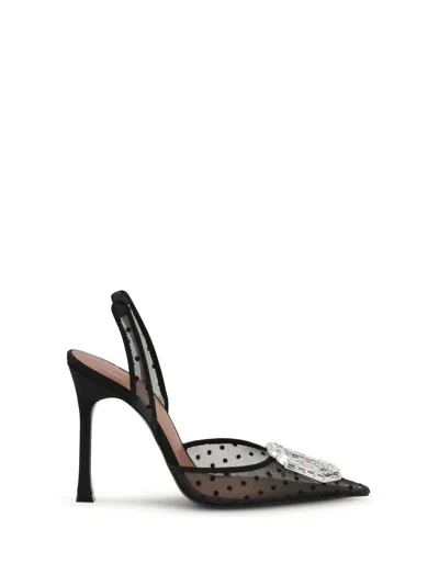 Amina Muaddi Women Camelia Sling 105 Pumps In Lace With Polka-dot In Black