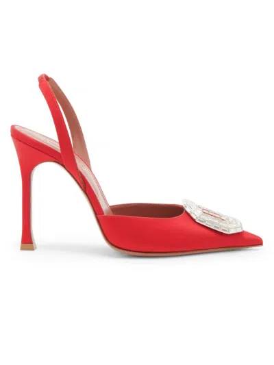 Amina Muaddi Women's Camelia105mm Crystal-embellished Silk Slingback Pumps In Red