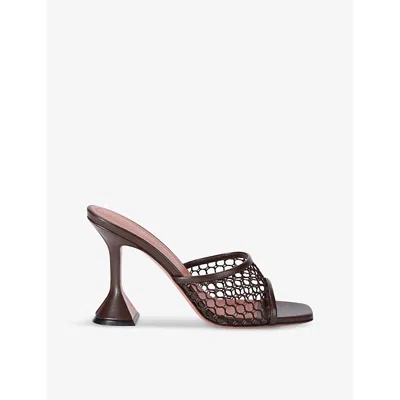 AMINA MUADDI WOMENS DARK BROWN LUPITA NET-STRAP HEELED LEATHER MULES EUR 35.5/2.5 UK
