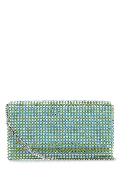 Amina Muaddi Women Embellished Satin Super Amini Paloma Clutch In Green