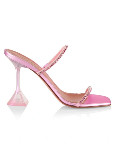Amina Muaddi Women's Gilda Glass Slipper Embellished Sandals In Pink
