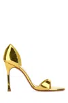 Amina Muaddi Women Gold Leather Agnese Sandals
